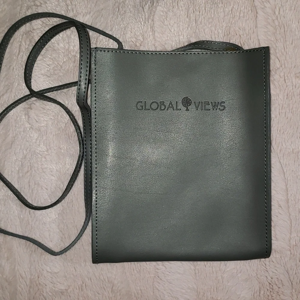 Grey Vegan Leather Simple Crossbody Bag- Global Views - Picture 1 of 6